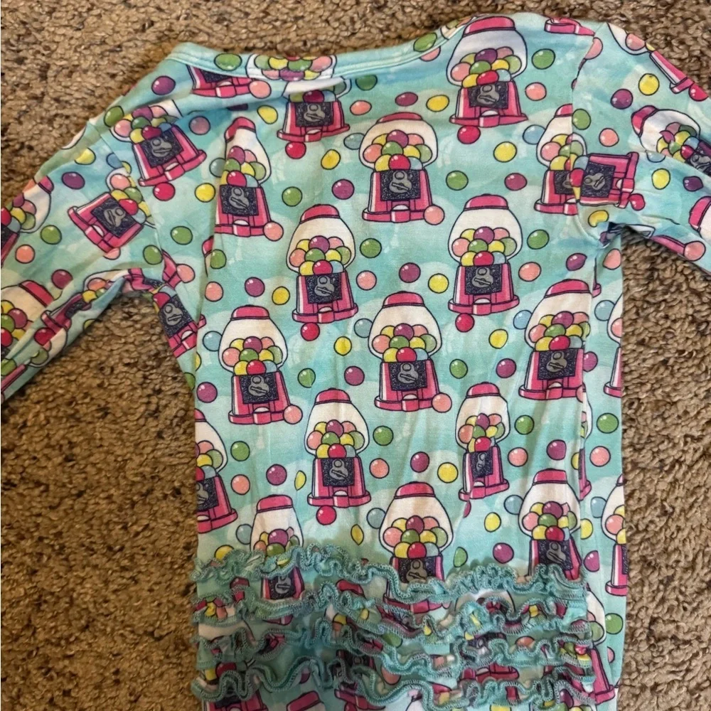 Posh Peanut Aqua and Pink Gumball Ruffle Print Footie